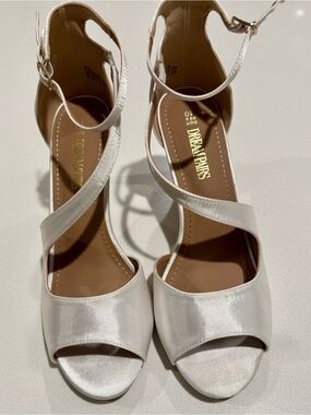Dream Pairs White Satin Crisscross Ankle-Strap Heels